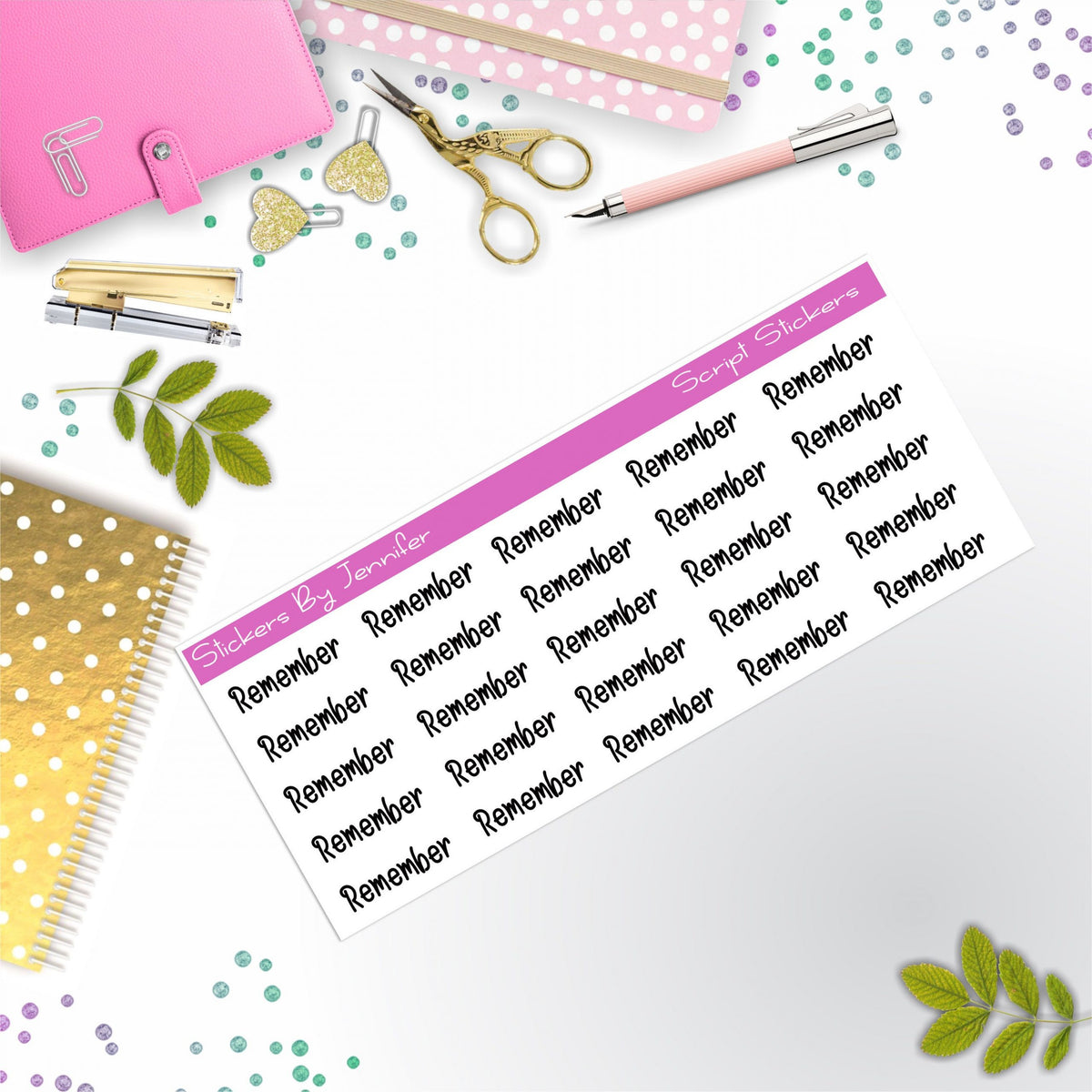 Remember Script Stickers, Typography Stickers, Planner Stickers, Journal Stickers, Functional Planner Stickers, Stationary Stickers