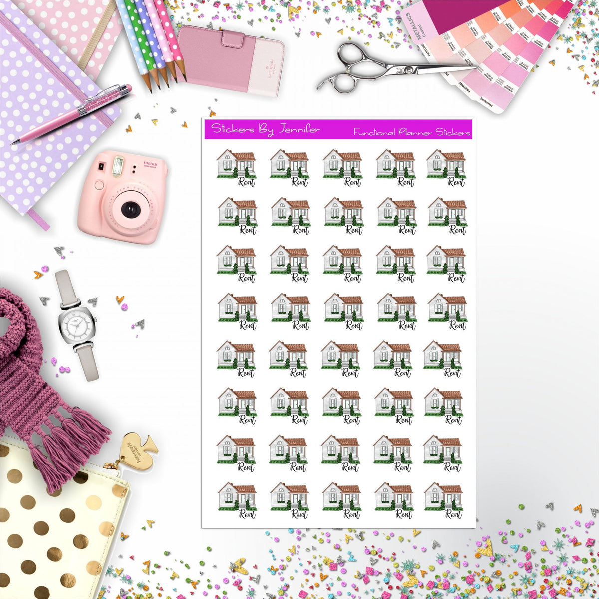 Rent Icon Planner Stickers, Bullet Journal Stickers, Functional Planner Stickers, Stationary Stickers