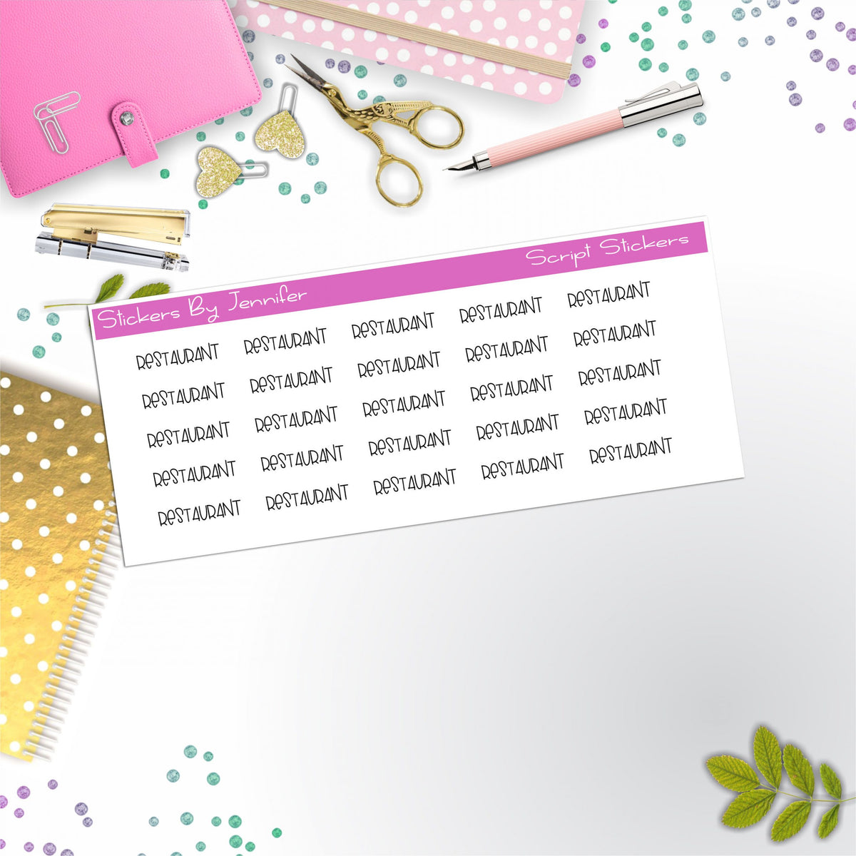 Resturant Script Stickers, Typography Stickers, Planner Stickers