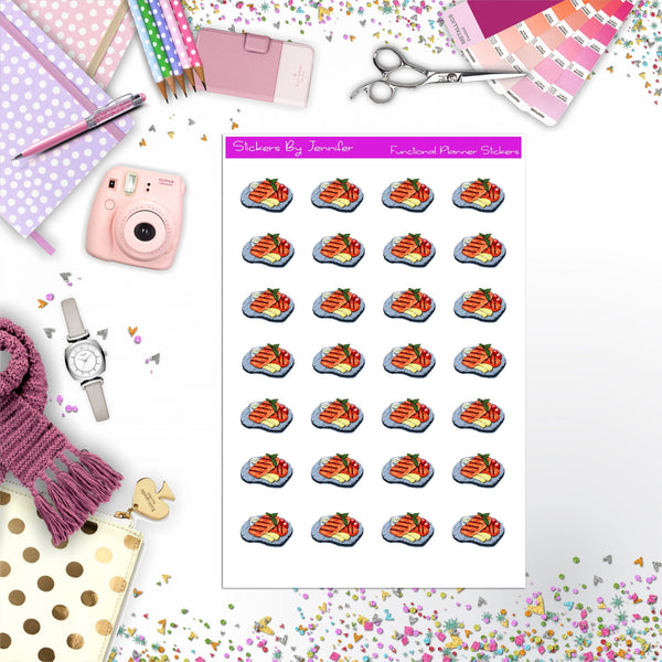 Salmon Dinner Stickers, Planner Stickers, Journal Stickers, Functional Planner Stickers, Stationary Stickers