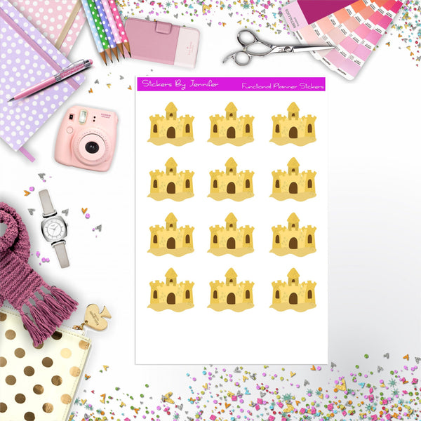 Sand Castle Stickers, Planner Stickers, Journal Stickers, Functional Planner Stickers, Stationary Stickers