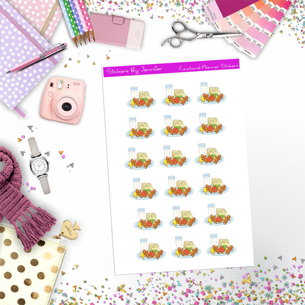 Santa Milk And Cookies Stickers, Planner Stickers, Journal Stickers, Functional Planner Stickers, Stationary Stickers