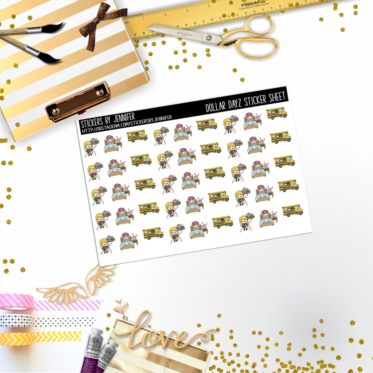 School Character Girl Mini DD045, Planner Stickers, Bullet Journal, Functional Planner Stickers, Stationary Stickers