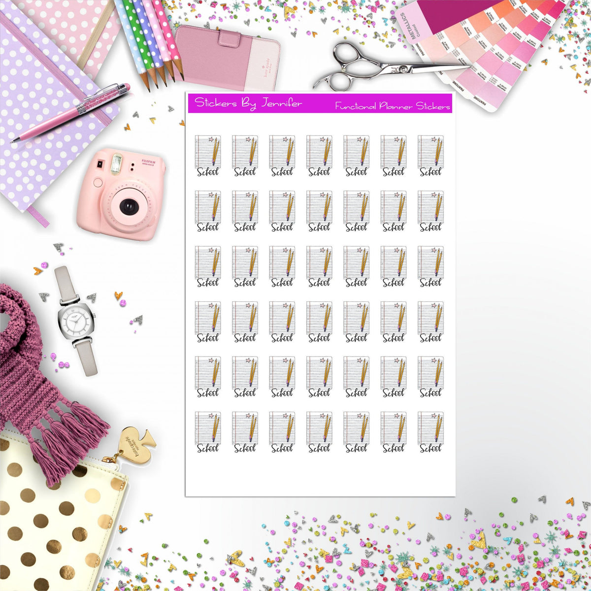 School Icon Planner Stickers, Bullet Journal Stickers, Functional Planner Stickers, Stationary Stickers