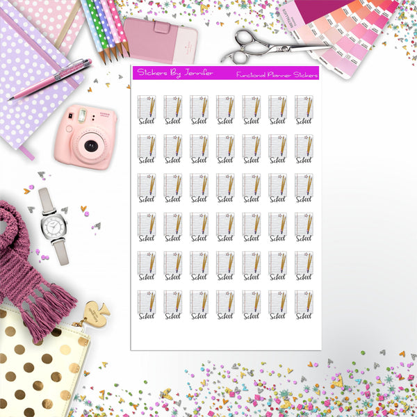 School Icon Planner Stickers, Bullet Journal Stickers, Functional Planner Stickers, Stationary Stickers