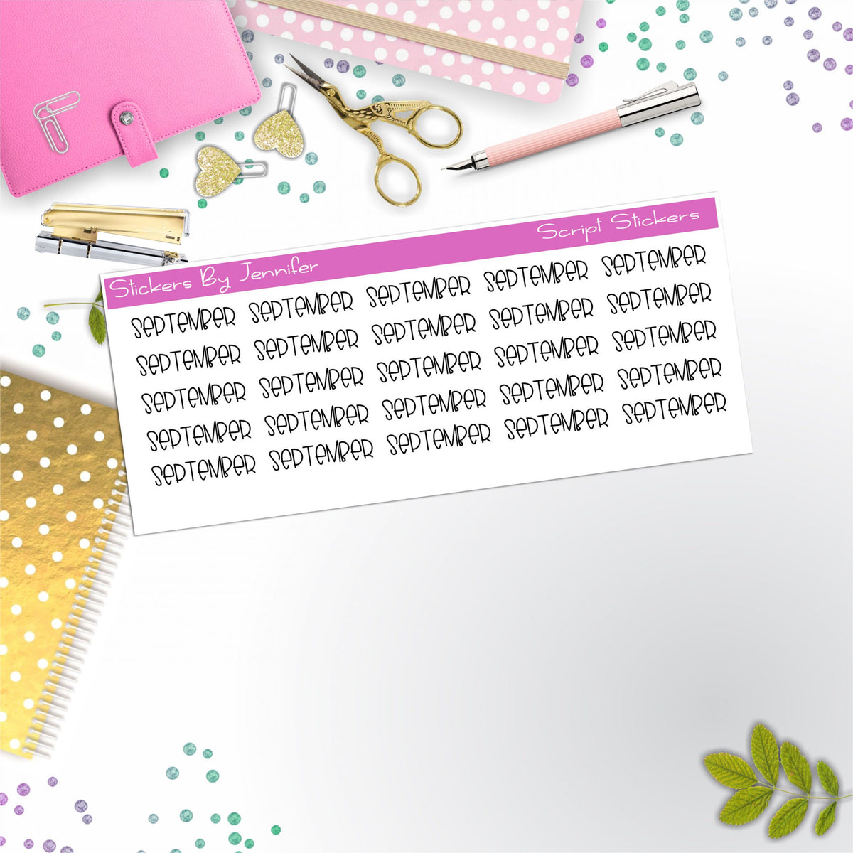 September Script Stickers, Typography Stickers, Planner Stickers