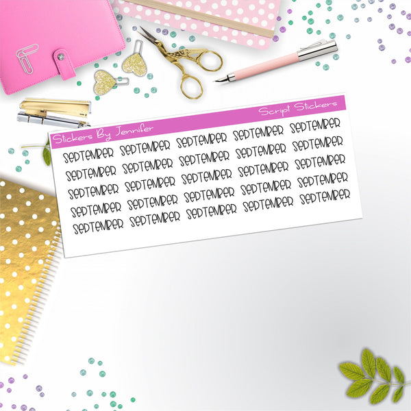 September Script Stickers, Typography Stickers, Planner Stickers