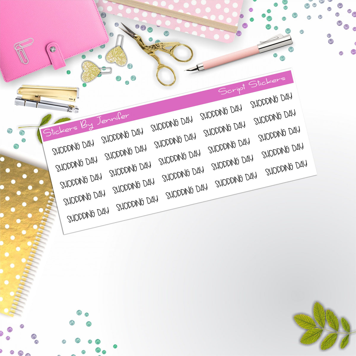 Shopping Day Script Stickers, Typography Stickers, Planner Stickers