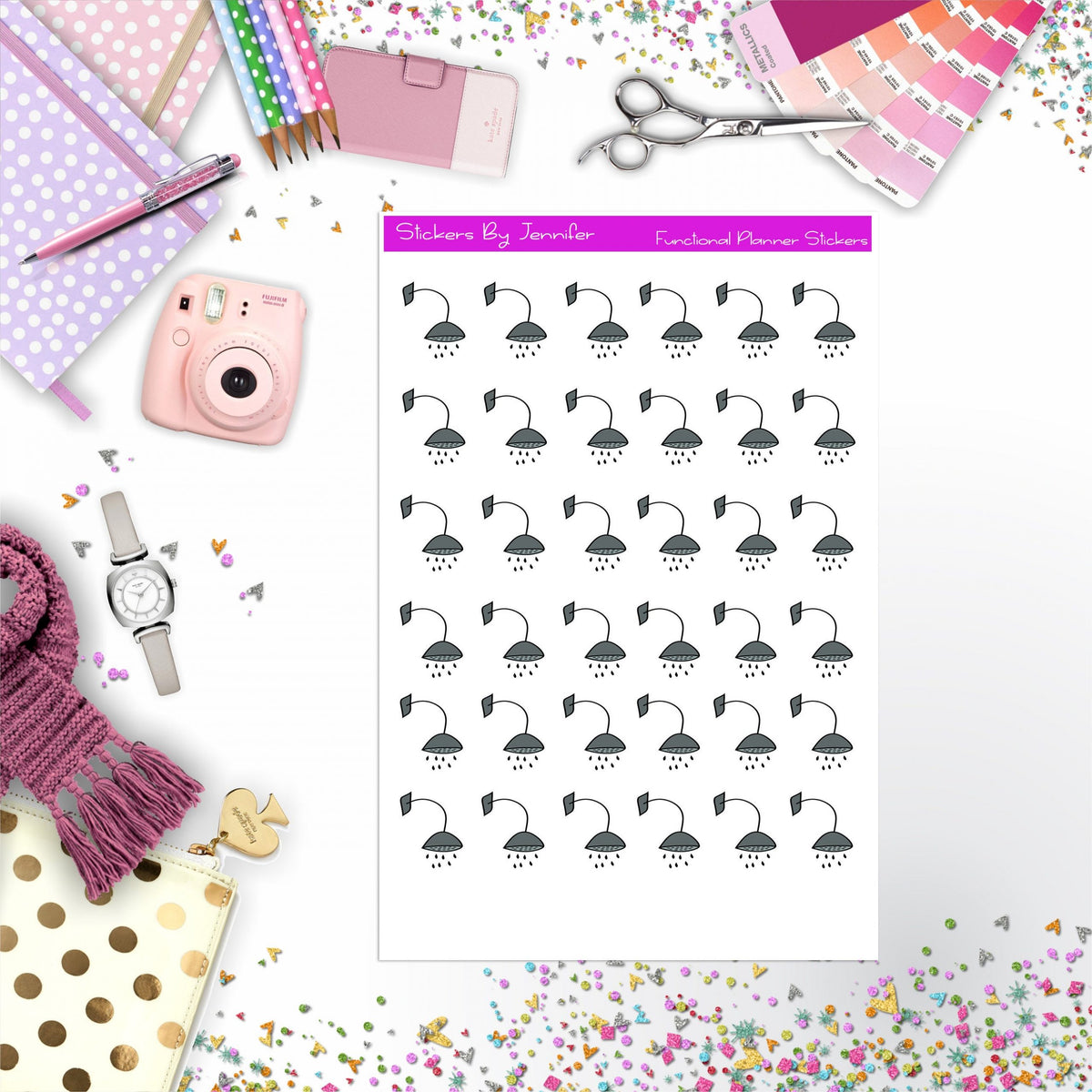 Shower Stickers, Planner Stickers, Journal Stickers, Functional Planner Stickers, Stationary Stickers
