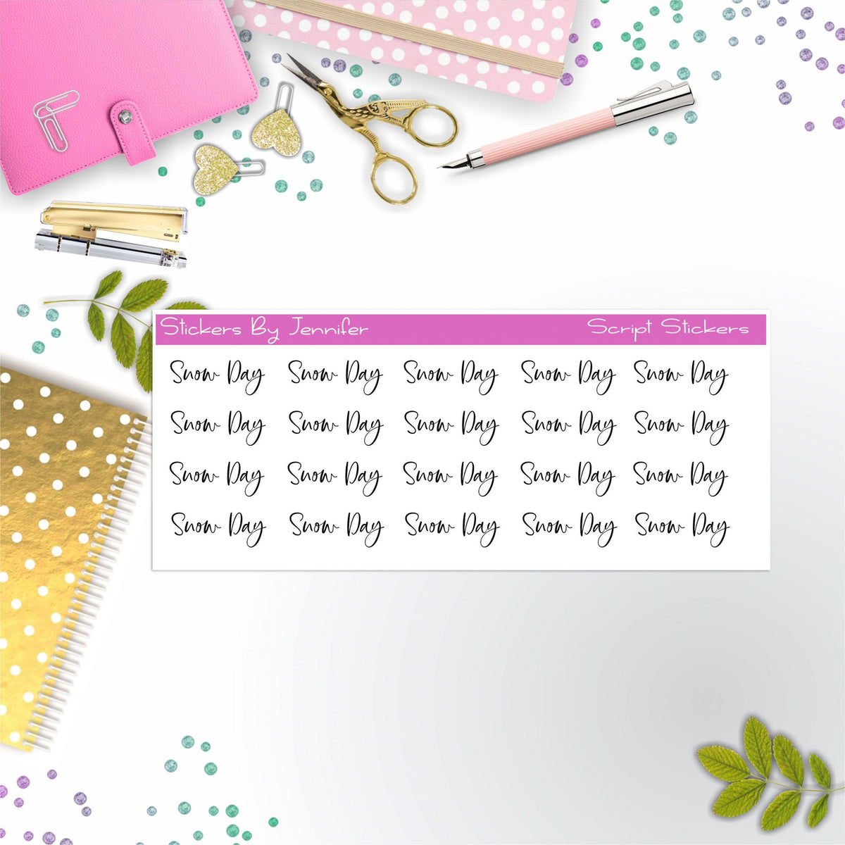 Snow Day Script Stickers, Typography Stickers, Planner Stickers, Journal Stickers, Functional Planner Stickers, Stationary Stickers