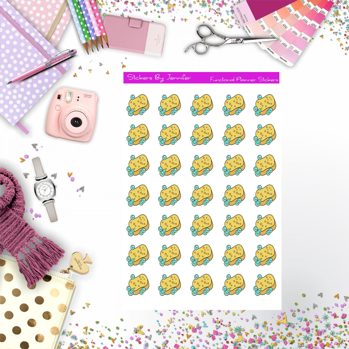Sponge Stickers, Planner Stickers, Journal Stickers, Functional Planner Stickers, Stationary Stickers