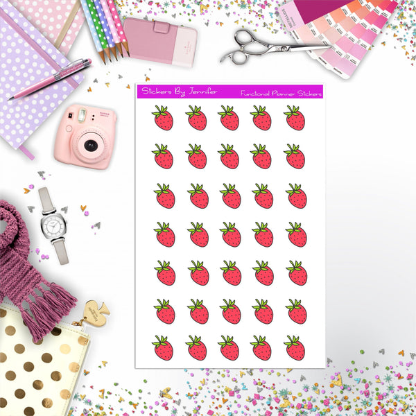 Strawberry Stickers, Planner Stickers, Journal Stickers, Functional Planner Stickers, Stationary Stickers