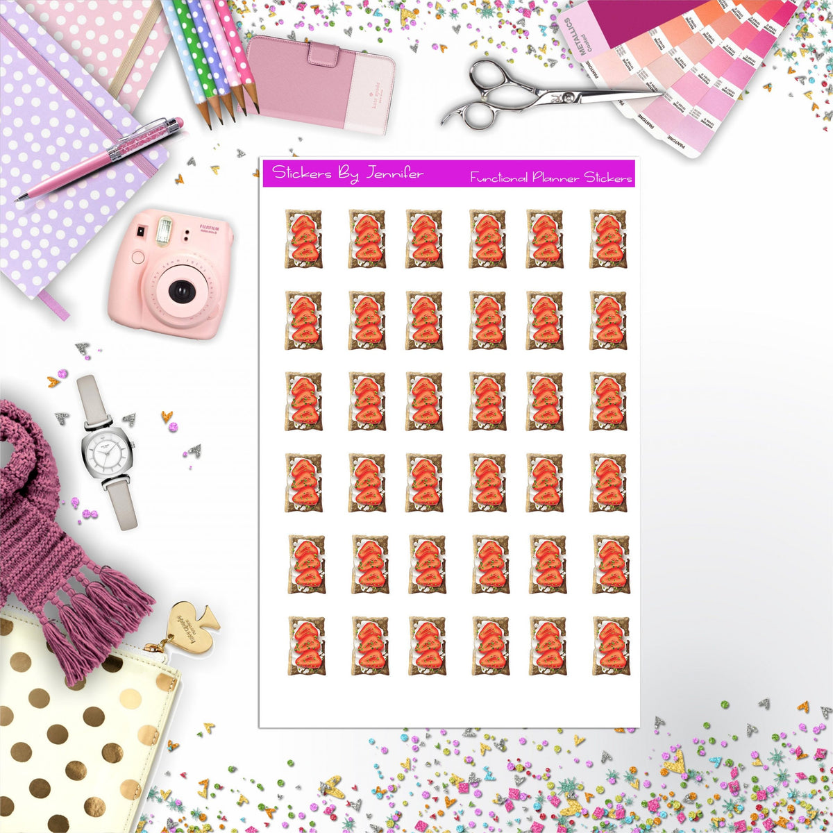 Strawberry Sweet Bread Planner Stickers