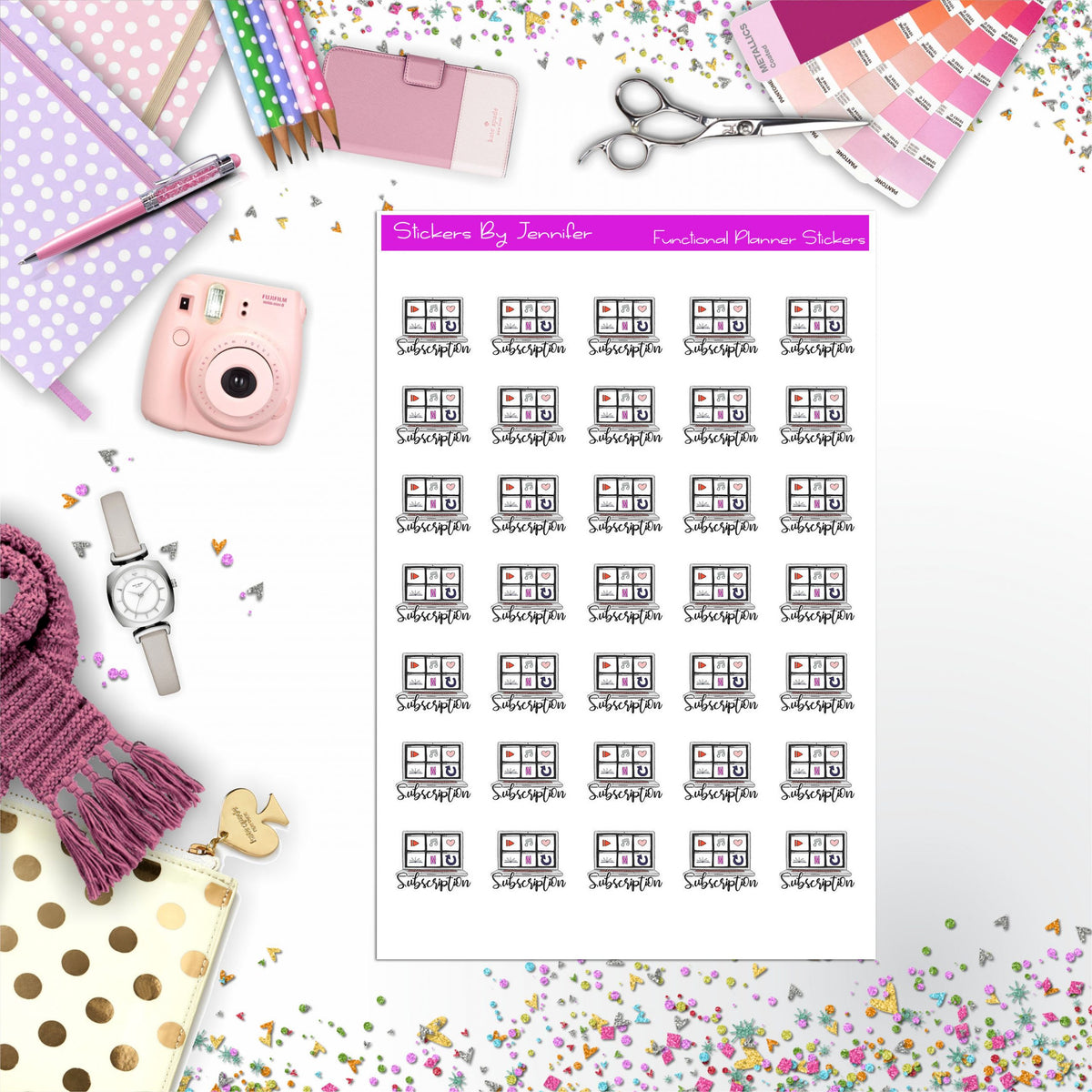 Streaming Subscription Icon Planner Stickers, Bullet Journal Stickers, Functional Planner Stickers, Stationary Stickers