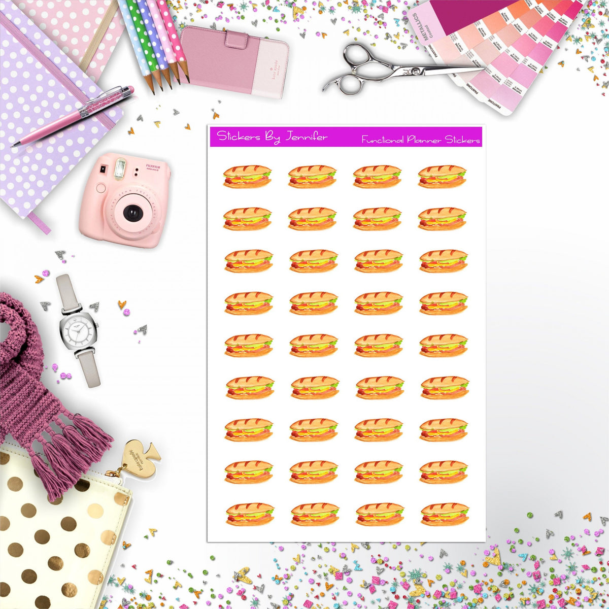 Sub Sandwich Stickers, Planner Stickers, Journal Stickers, Functional Planner Stickers, Stationary Stickers
