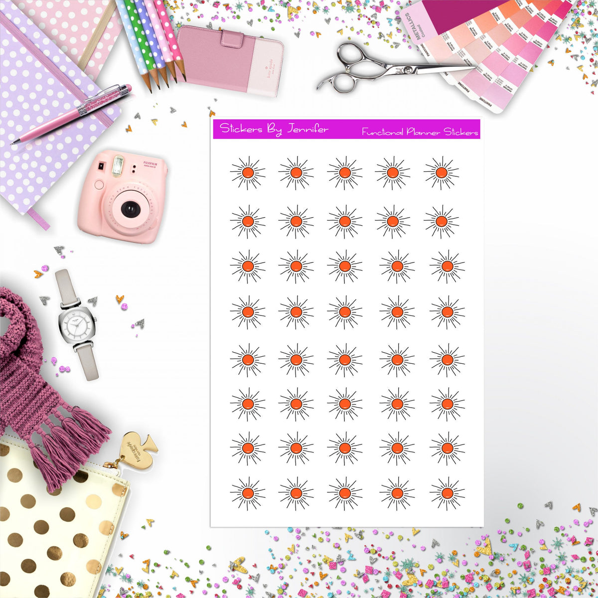 Sunny Stickers, Planner Stickers, Journal Stickers, Functional Planner Stickers, Stationary Stickers