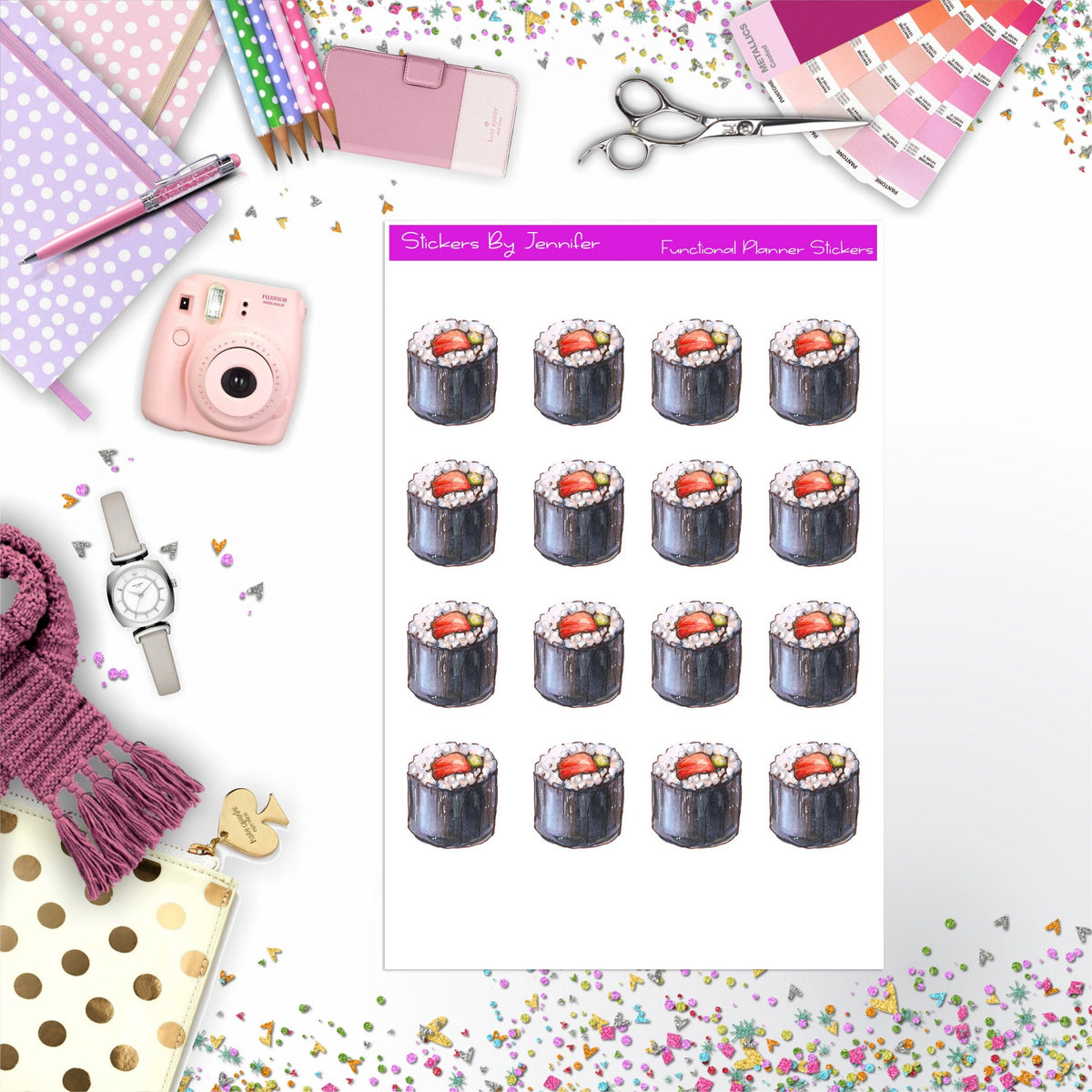 Sushi Stickers, Planner Stickers, Journal Stickers, Functional Planner Stickers, Stationary Stickers