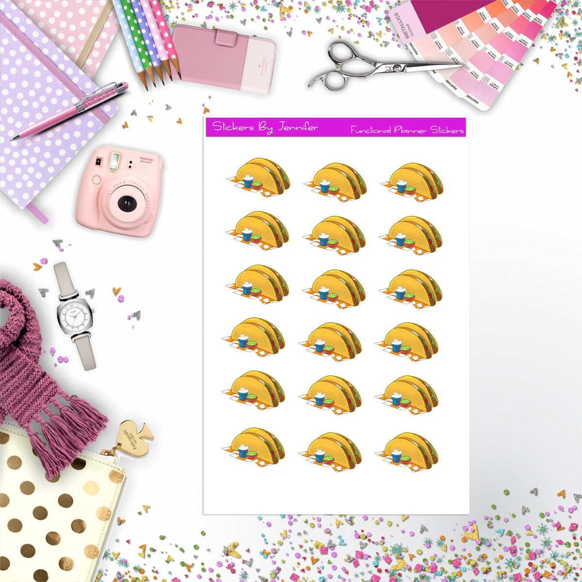 Tacos Stickers, Planner Stickers, Journal Stickers, Functional Planner Stickers, Stationary Stickers