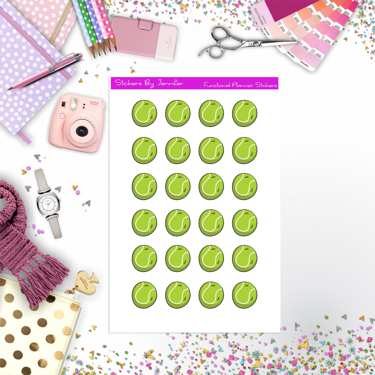 Tennis Ball Stickers, Planner Stickers, Journal Stickers, Functional Planner Stickers, Stationary Stickers