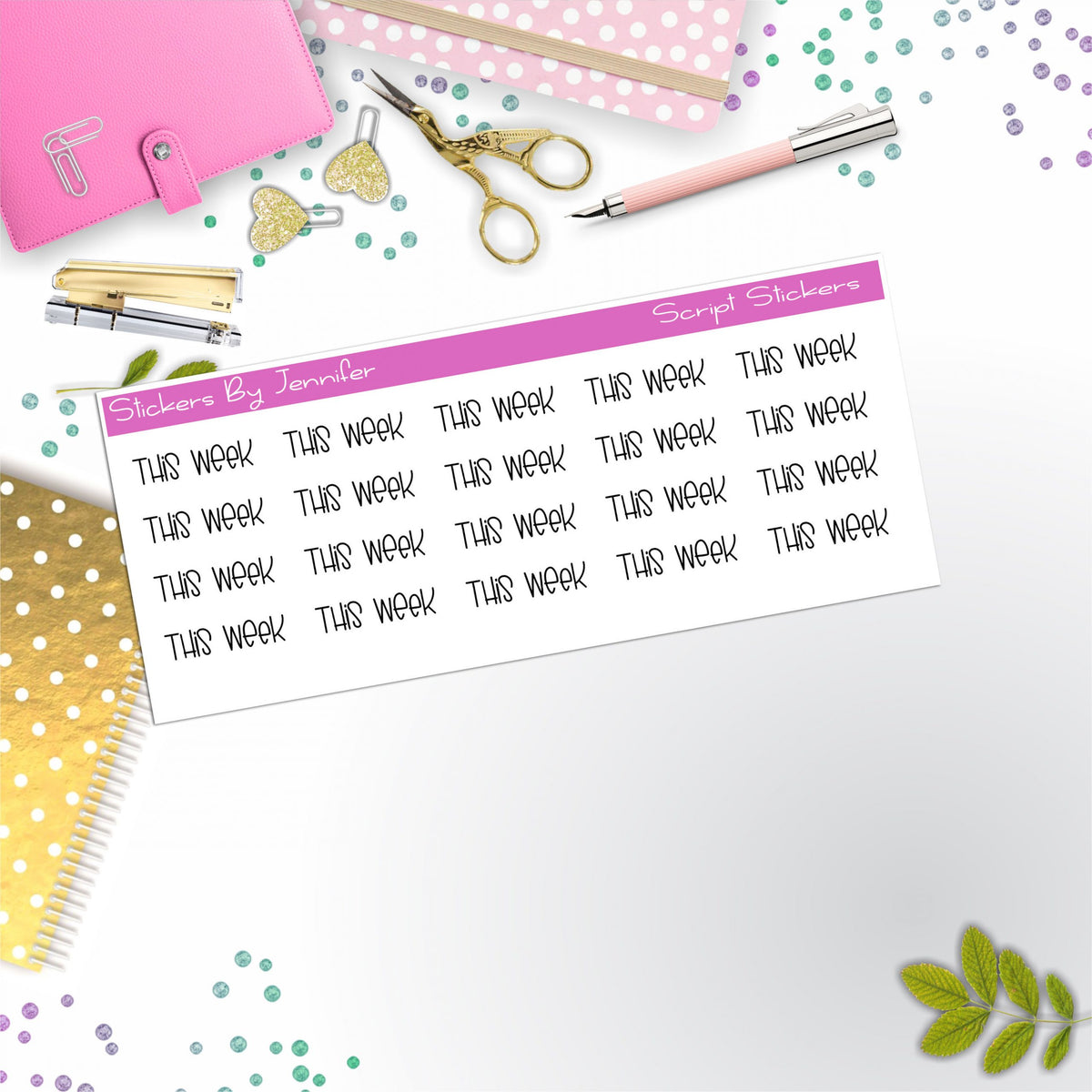 This Week Script Stickers, Typography Stickers, Planner Stickers