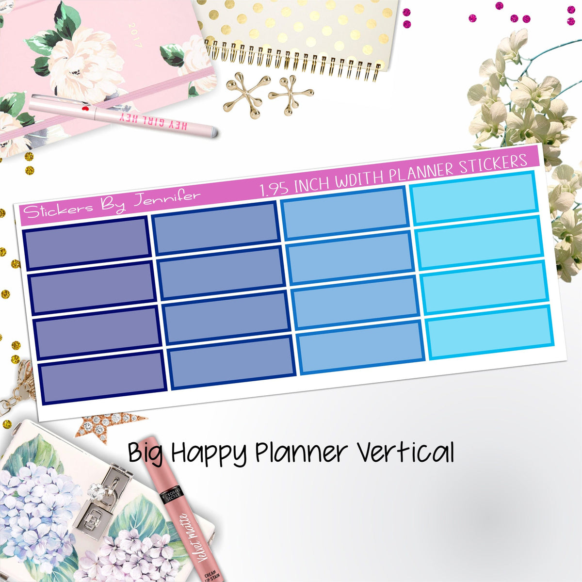 Tinted Rectangle 1.95 inch Width Quarter Boxes 403 for Big Happy Planner Vertical Planner Stickers
