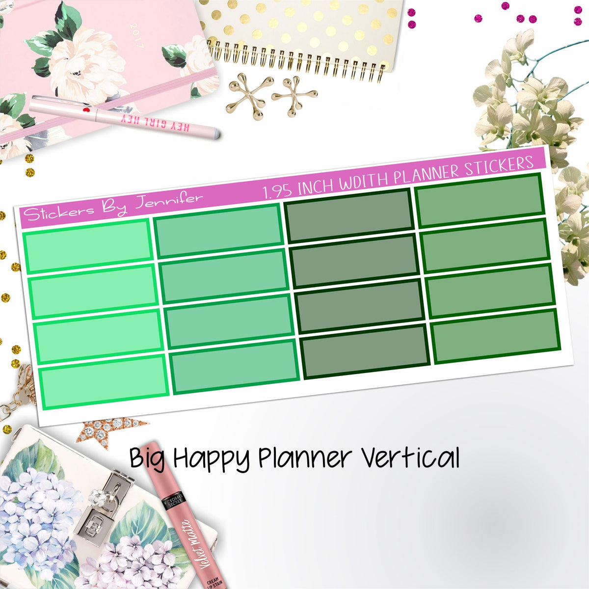 Tinted Rectangle 1.95 inch Width Quarter Boxes 408 for Big Happy Planner Vertical Planner Stickers