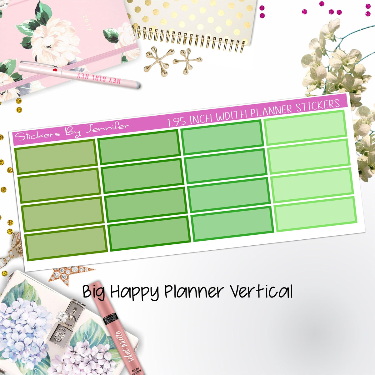 Tinted Rectangle 1.95 inch Width Quarter Boxes 409 for Big Happy Planner Vertical Planner Stickers