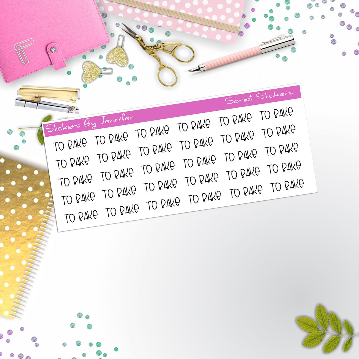 To Bake Script Stickers, Typography Stickers, Planner Stickers