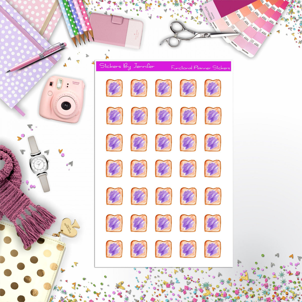 Toast and Grape Jelly Stickers, Planner Stickers, Journal Stickers, Functional Planner Stickers, Stationary Stickers