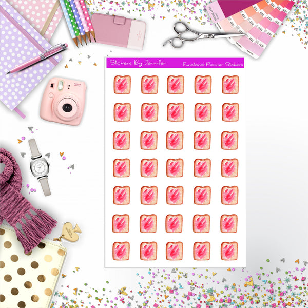 Toast and Strawberry Jam Stickers, Planner Stickers, Journal Stickers, Functional Planner Stickers, Stationary Stickers