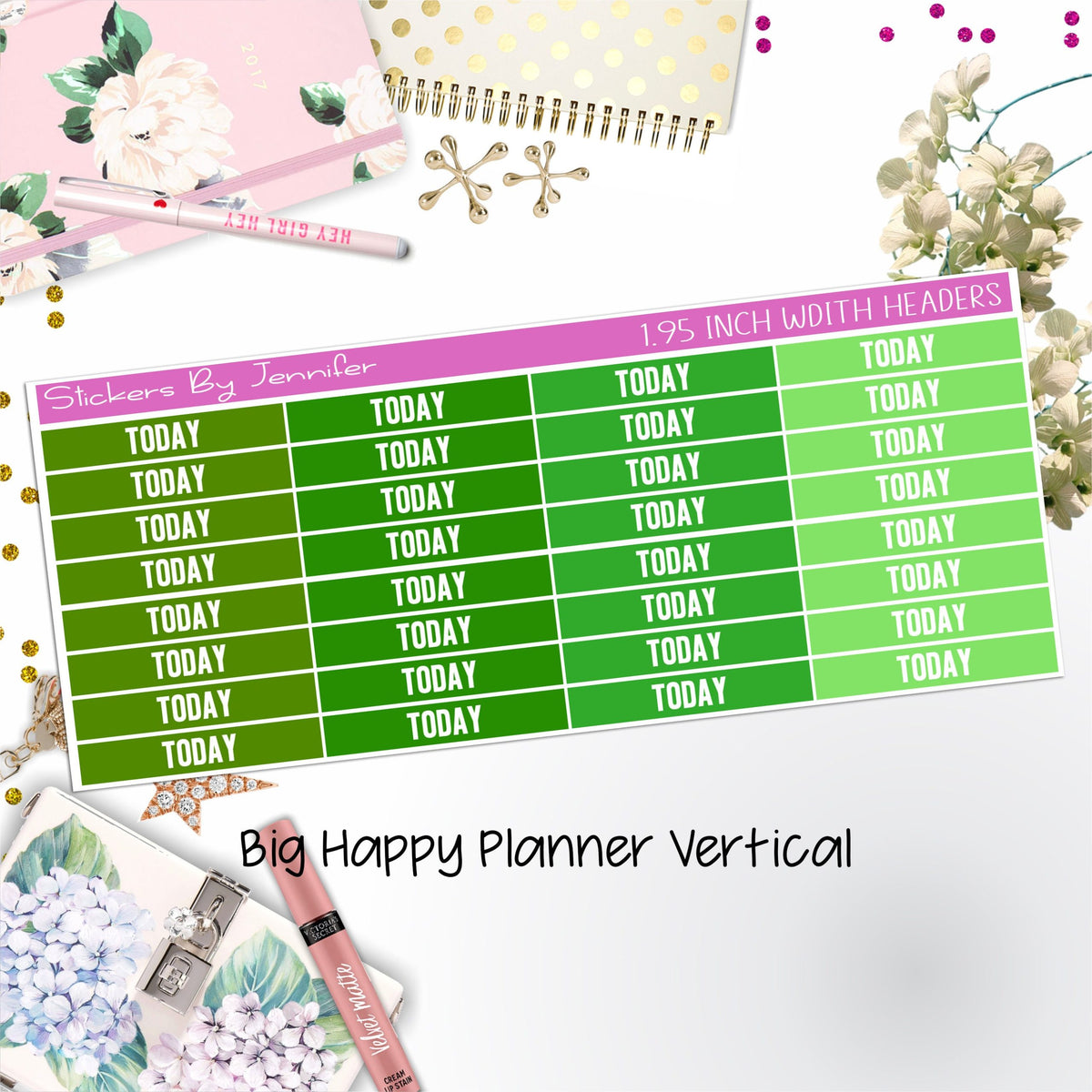 Today Headers 1.95 inch Width 484 for Big Happy Planner Vertical Planner Stickers