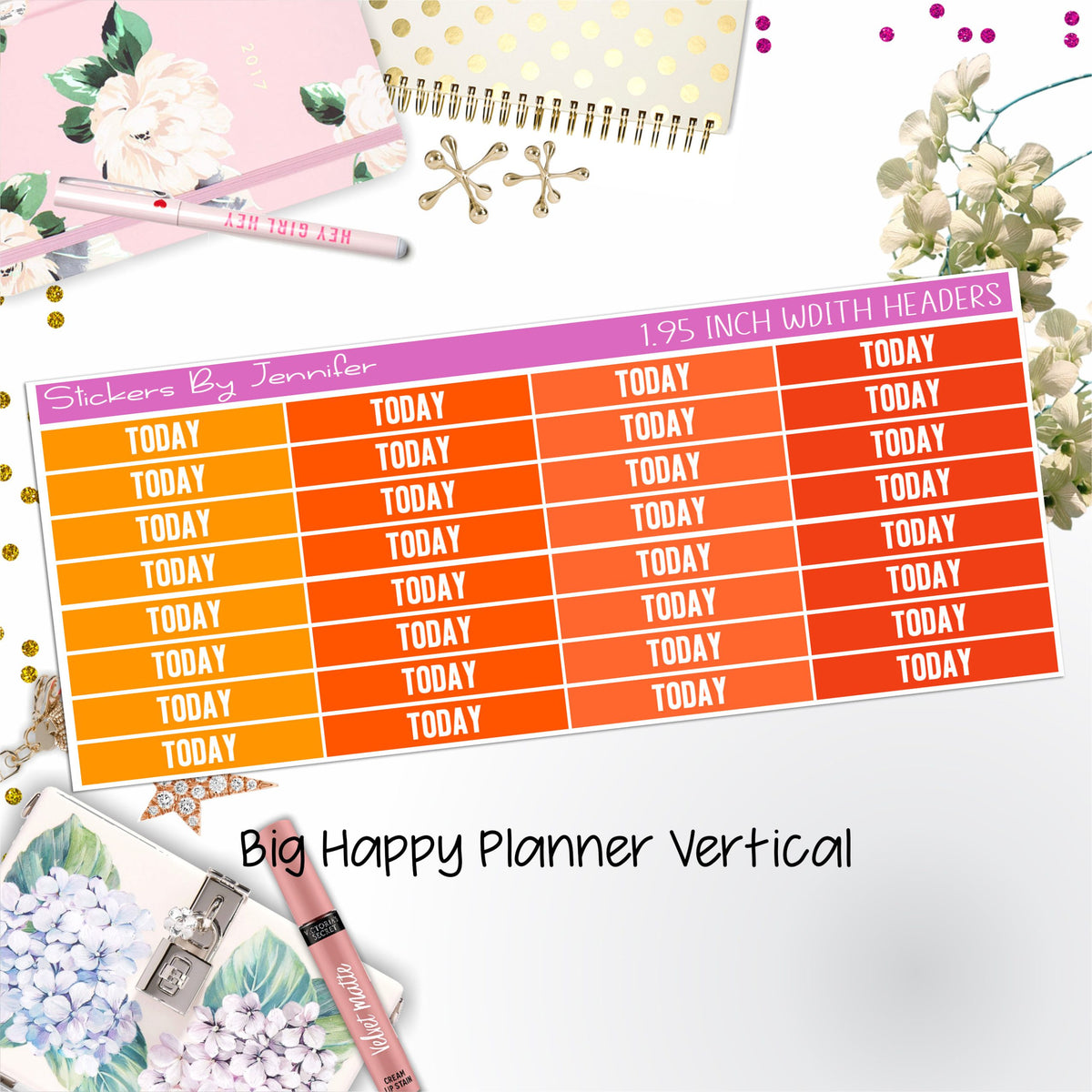 Today Headers 1.95 inch Width 487 for Big Happy Planner Vertical Planner Stickers