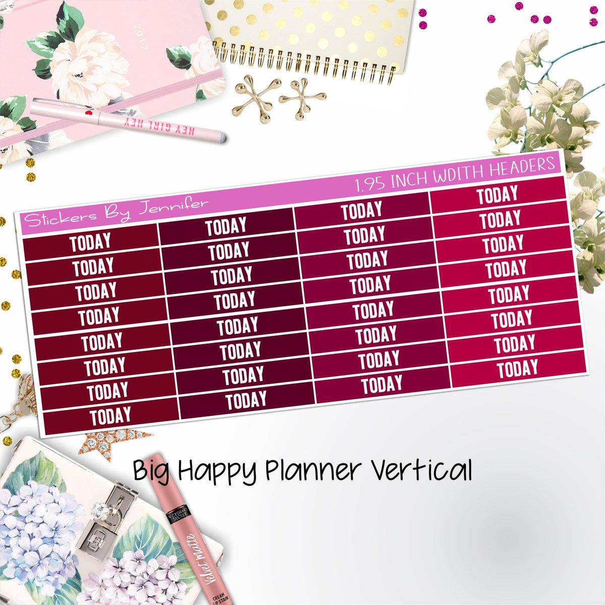 Today Headers 1.95 inch Width 490 for Big Happy Planner Vertical Planner Stickers
