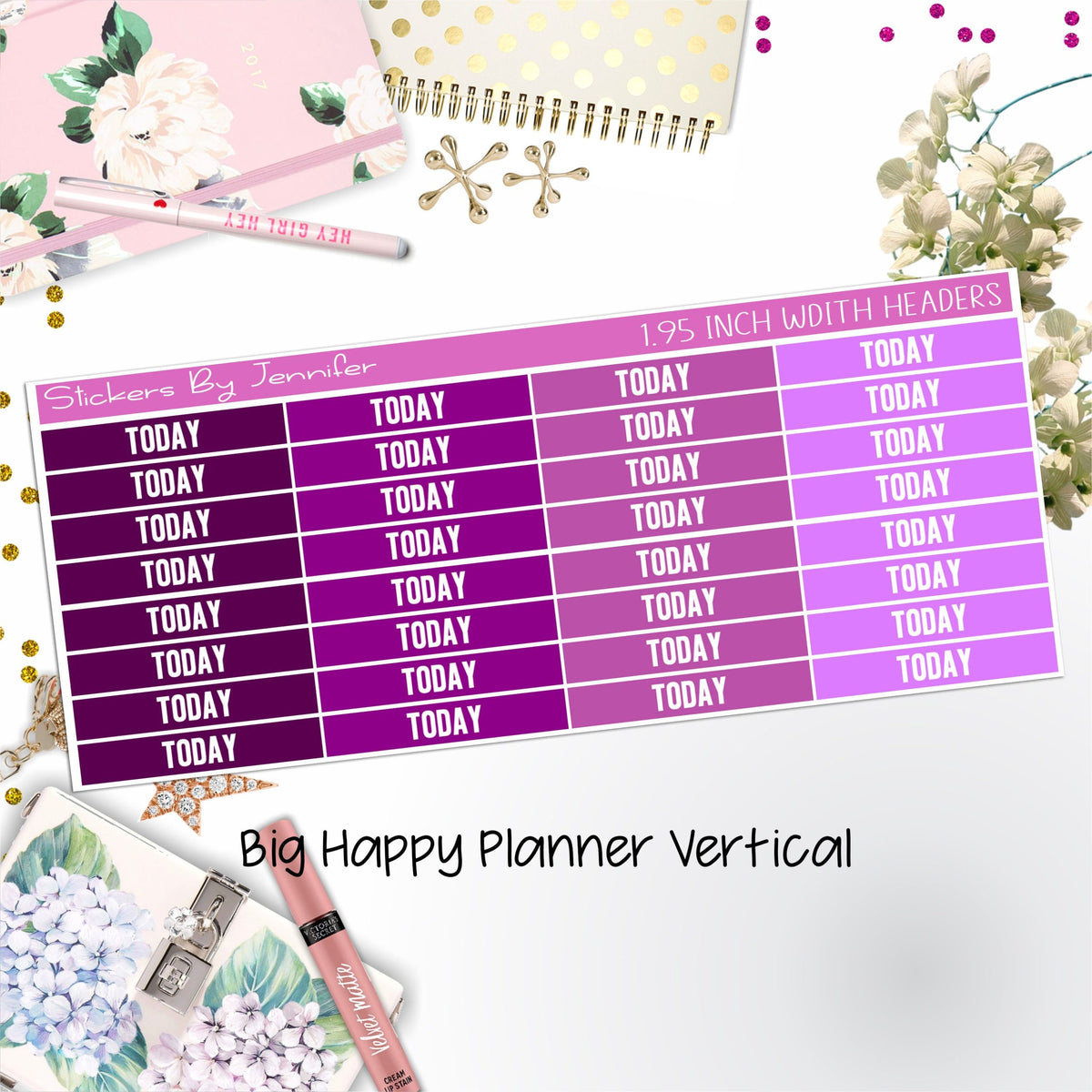 Today Headers 1.95 inch Width 493 for Big Happy Planner Vertical Planner Stickers
