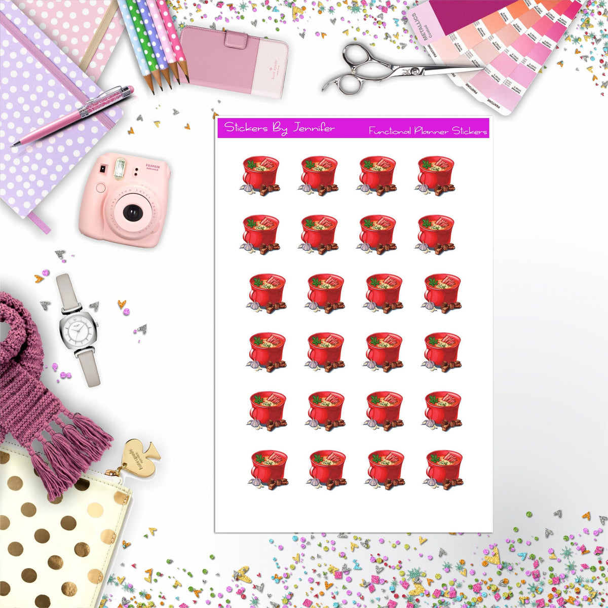 Tomato Soup Stickers, Planner Stickers, Journal Stickers, Functional Planner Stickers, Stationary Stickers