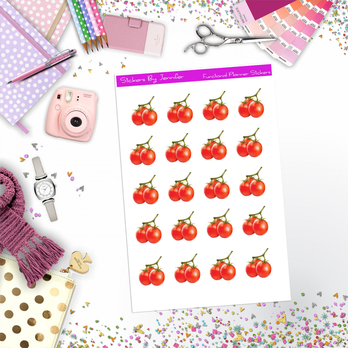 Tomatoes Stickers, Planner Stickers, Journal Stickers, Functional Planner Stickers, Stationary Stickers