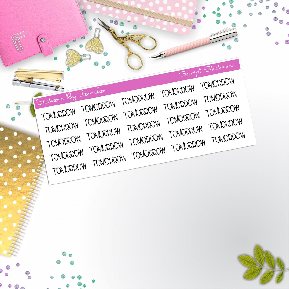 Tomorrow Script Stickers, Typography Stickers, Planner Stickers