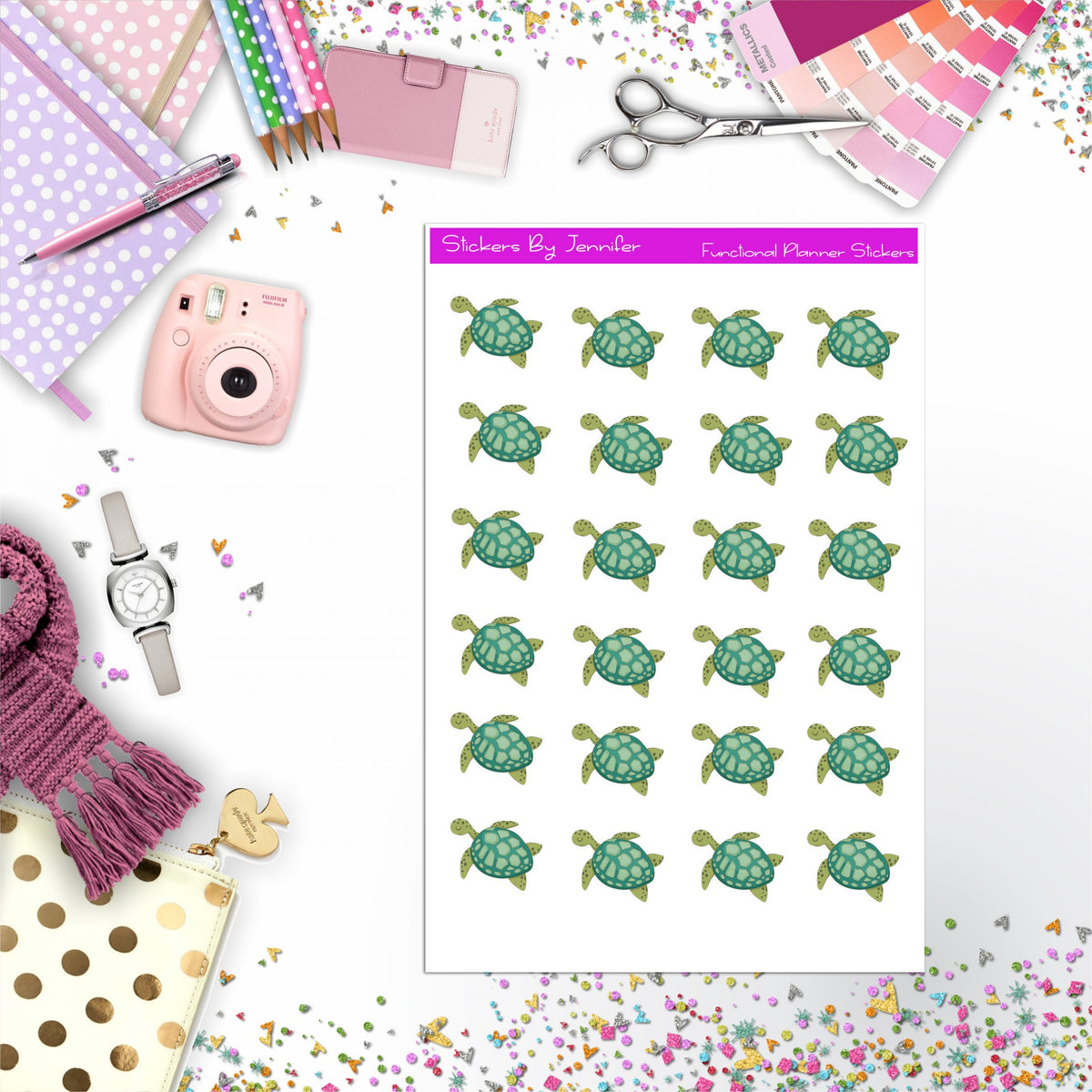Turtle Stickers, Planner Stickers, Journal Stickers, Functional Planner Stickers, Stationary Stickers