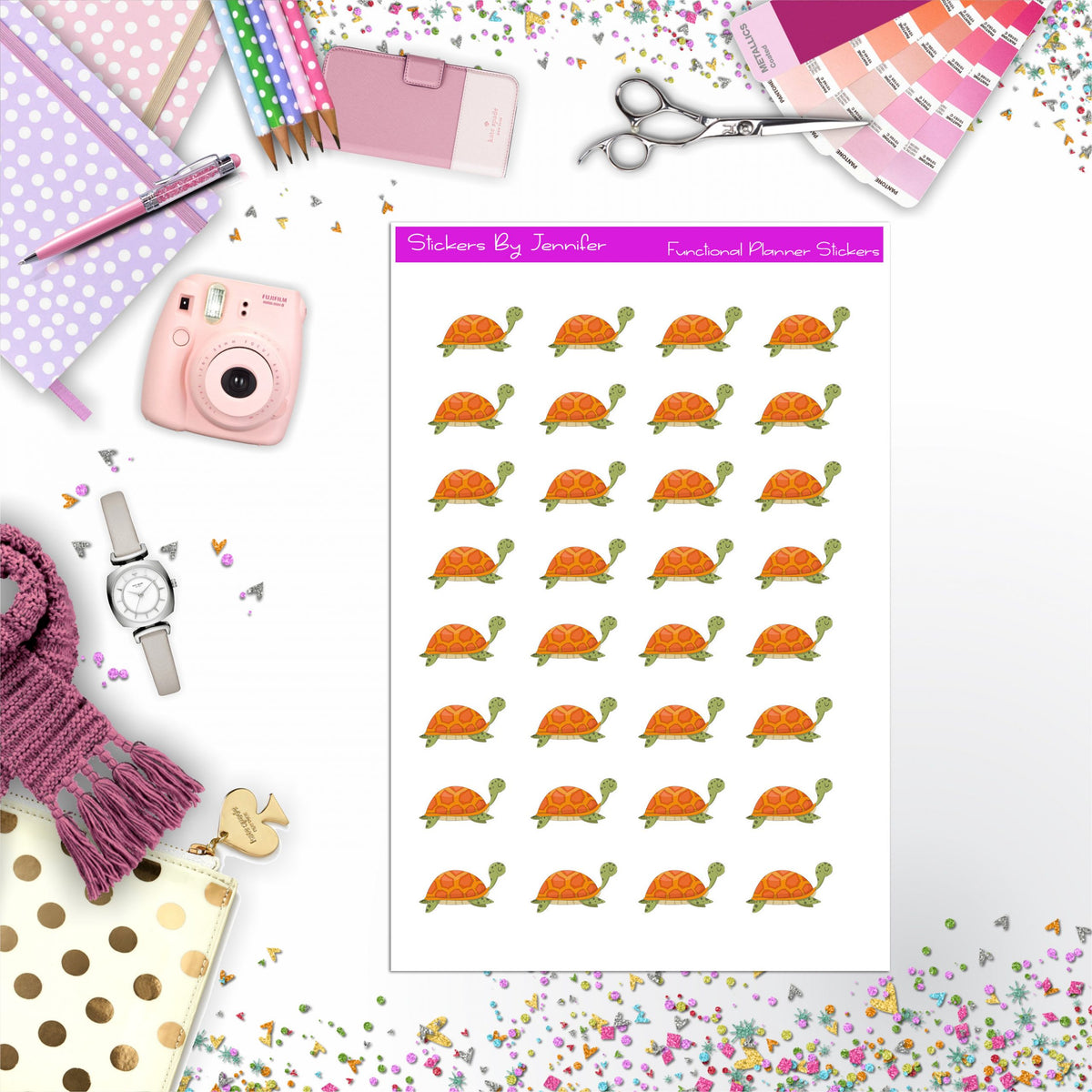 Turtle Stickers, Planner Stickers, Journal Stickers, Functional Planner Stickers, Stationary Stickers
