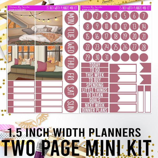 Two Page 1.5 Inch Width Mini Kit 045 Planner Stickers, Bullet Journal Stickers, Functional Planner Stickers, Stationary Stickers