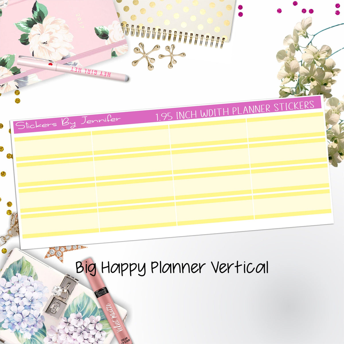 Two-Tone Labels 1.95 inch Width Quarter Boxes 601 for Big Happy Planner Vertical Planner Stickers