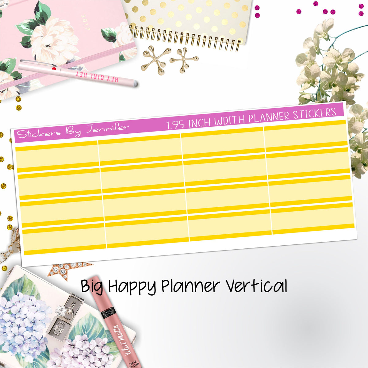 Two-Tone Labels 1.95 inch Width Quarter Boxes 603 for Big Happy Planner Vertical Planner Stickers