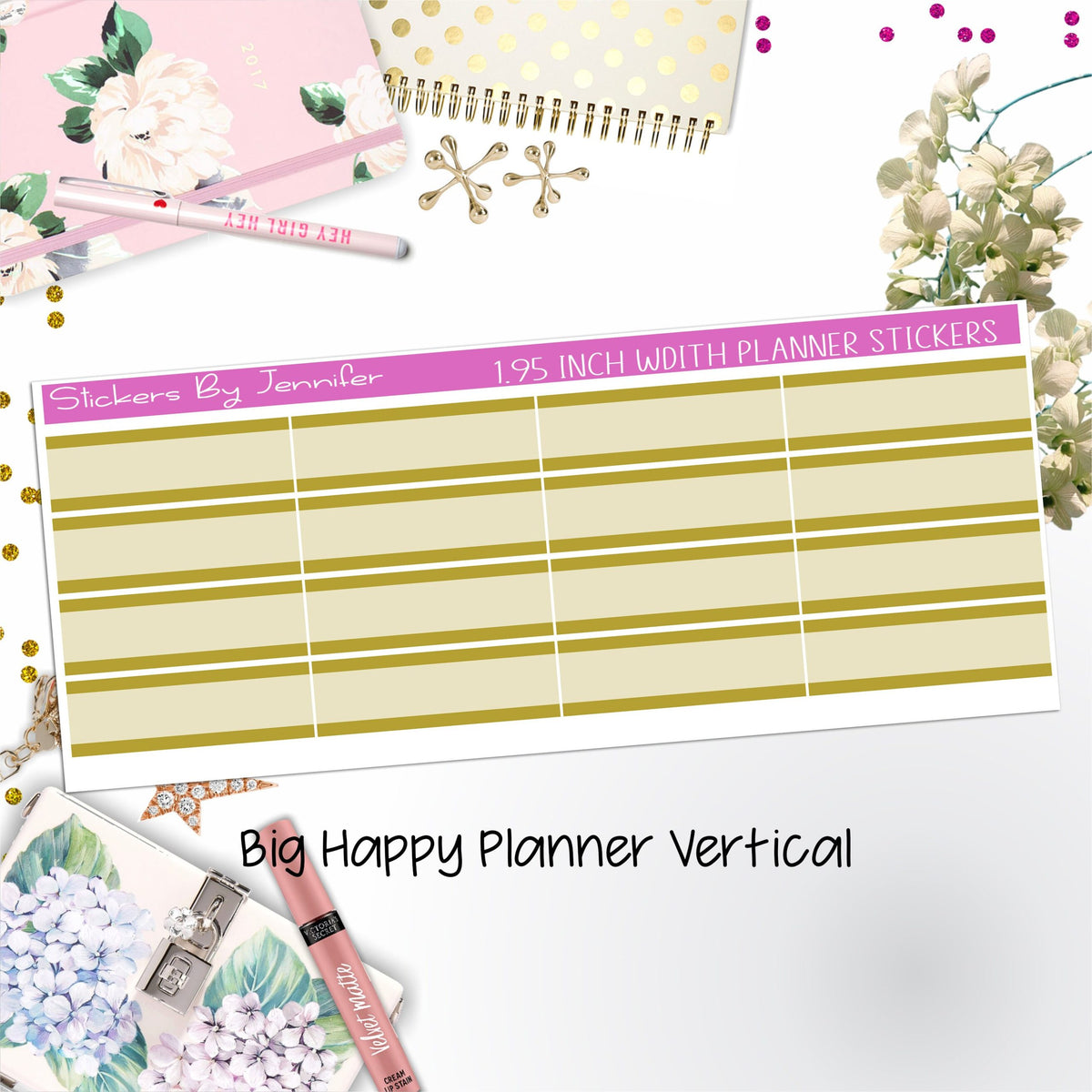 Two-Tone Labels 1.95 inch Width Quarter Boxes 605 for Big Happy Planner Vertical Planner Stickers