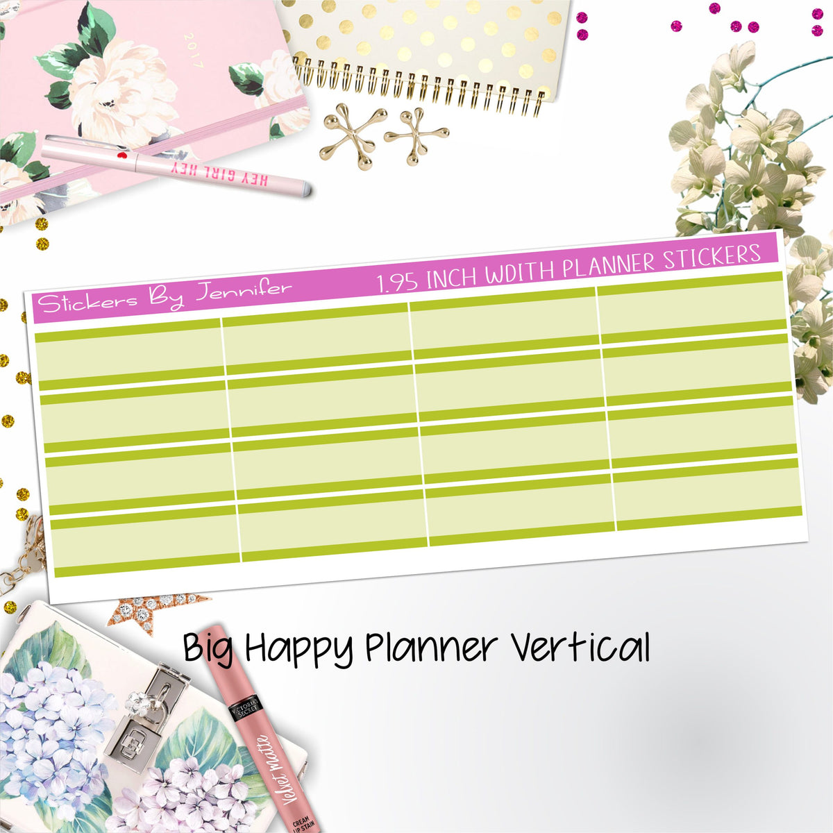 Two-Tone Labels 1.95 inch Width Quarter Boxes 607 for Big Happy Planner Vertical Planner Stickers