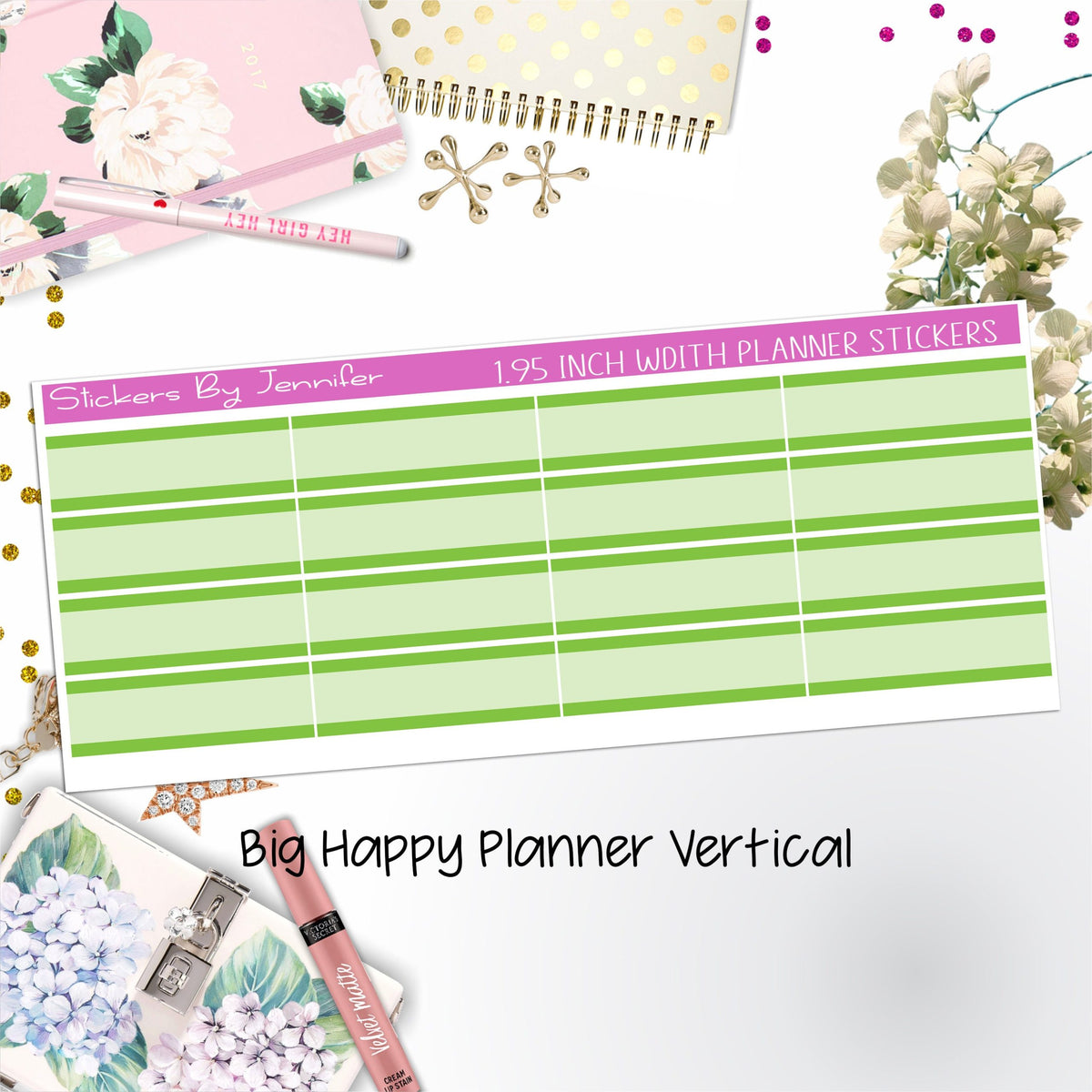 Two-Tone Labels 1.95 inch Width Quarter Boxes 616 for Big Happy Planner Vertical Planner Stickers