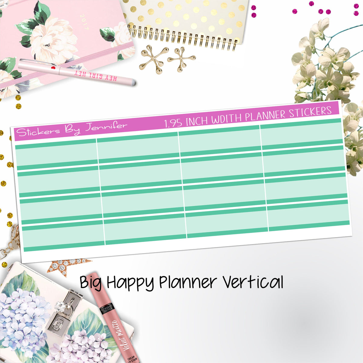Two-Tone Labels 1.95 inch Width Quarter Boxes 623 for Big Happy Planner Vertical Planner Stickers