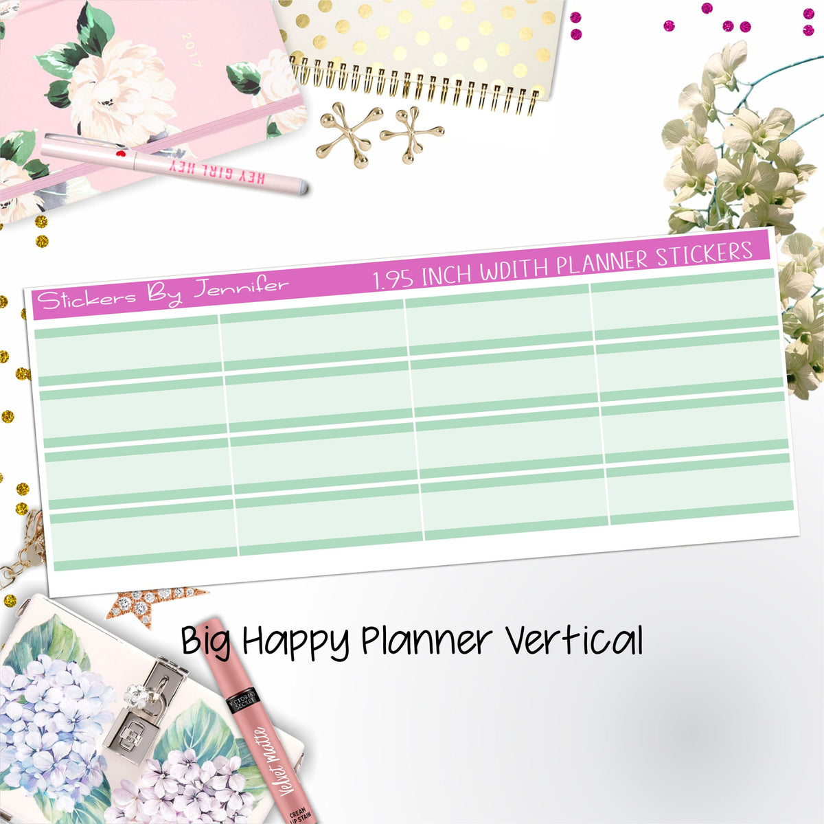 Two-Tone Labels 1.95 inch Width Quarter Boxes 624 for Big Happy Planner Vertical Planner Stickers