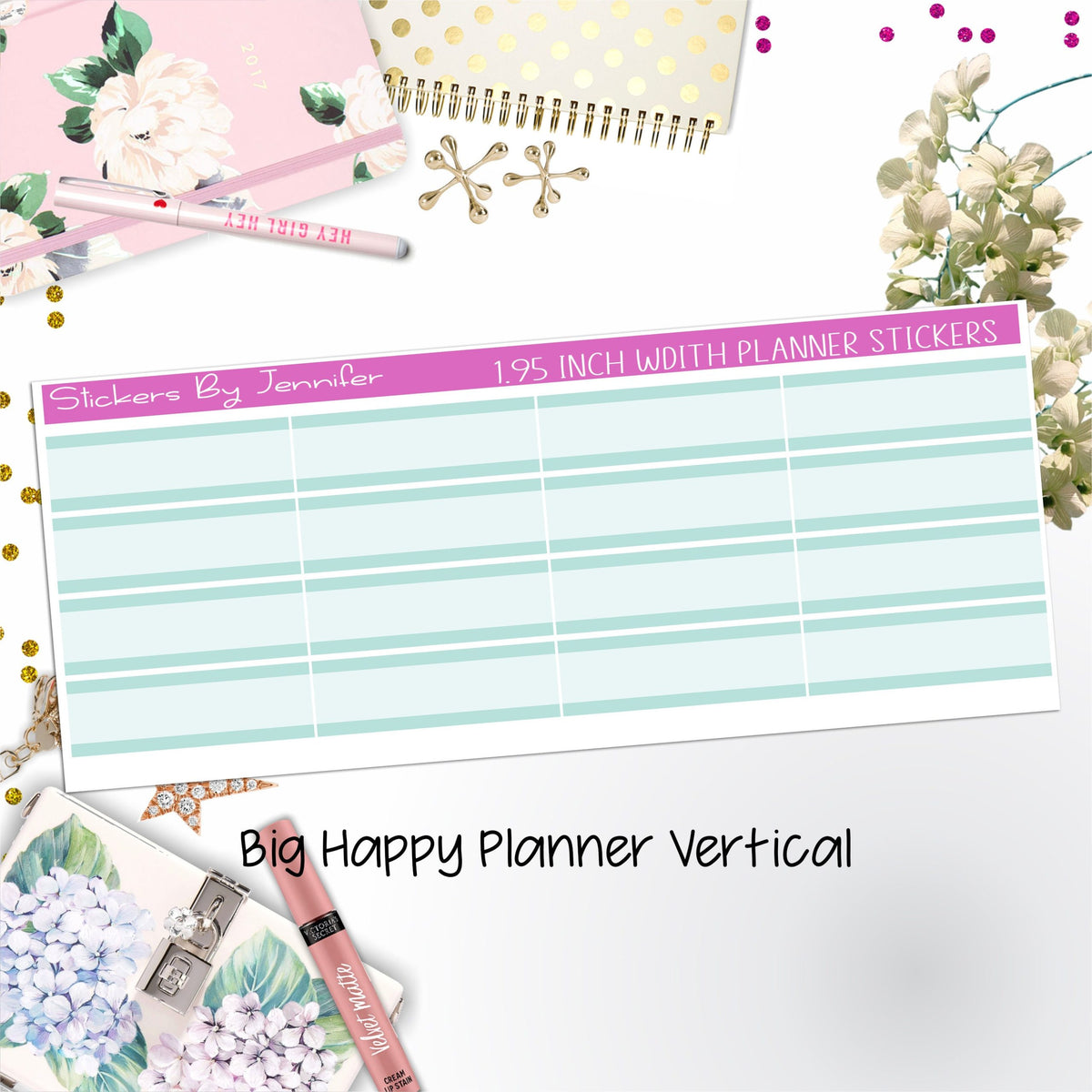 Two-Tone Labels 1.95 inch Width Quarter Boxes 625 for Big Happy Planner Vertical Planner Stickers