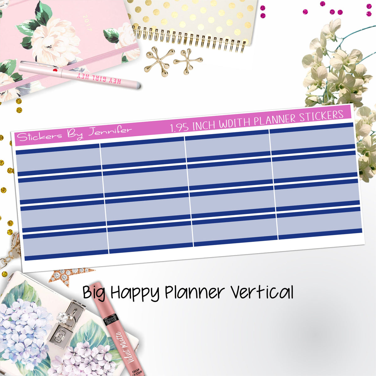 Two-Tone Labels 1.95 inch Width Quarter Boxes 639 for Big Happy Planner Vertical Planner Stickers
