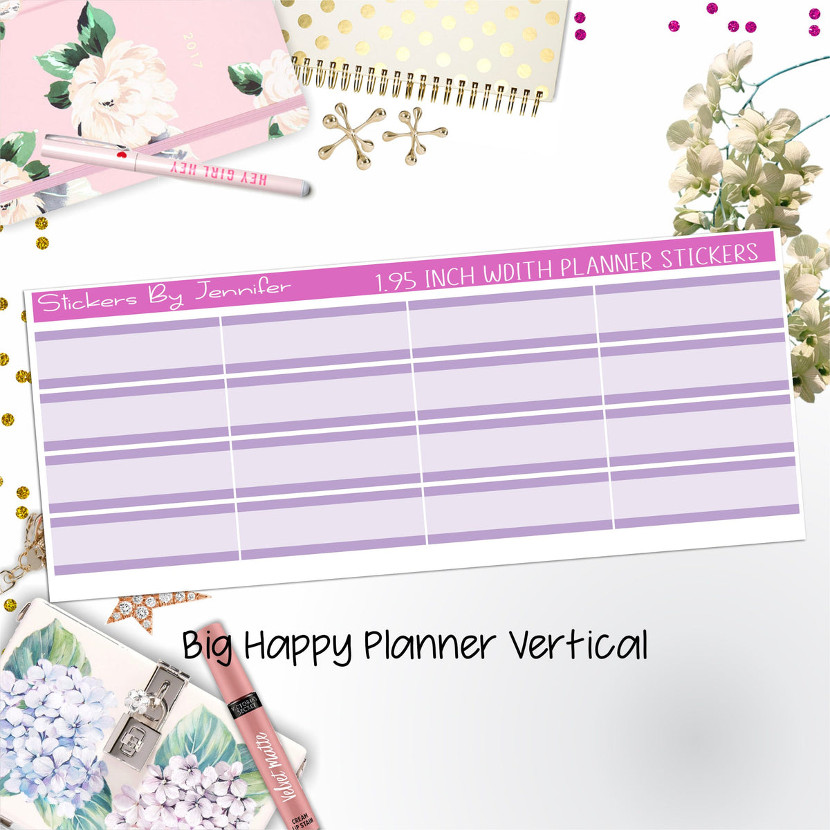 Two-Tone Labels 1.95 inch Width Quarter Boxes 646 for Big Happy Planner Vertical Planner Stickers